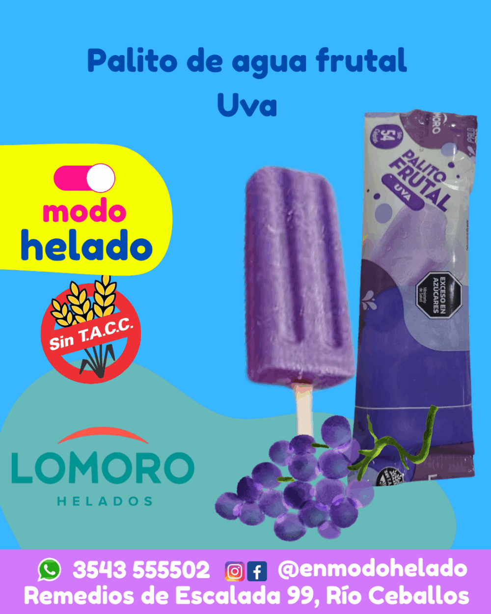 Palito agua Uva Sin TACC Lomoro caja x 20 Unidades