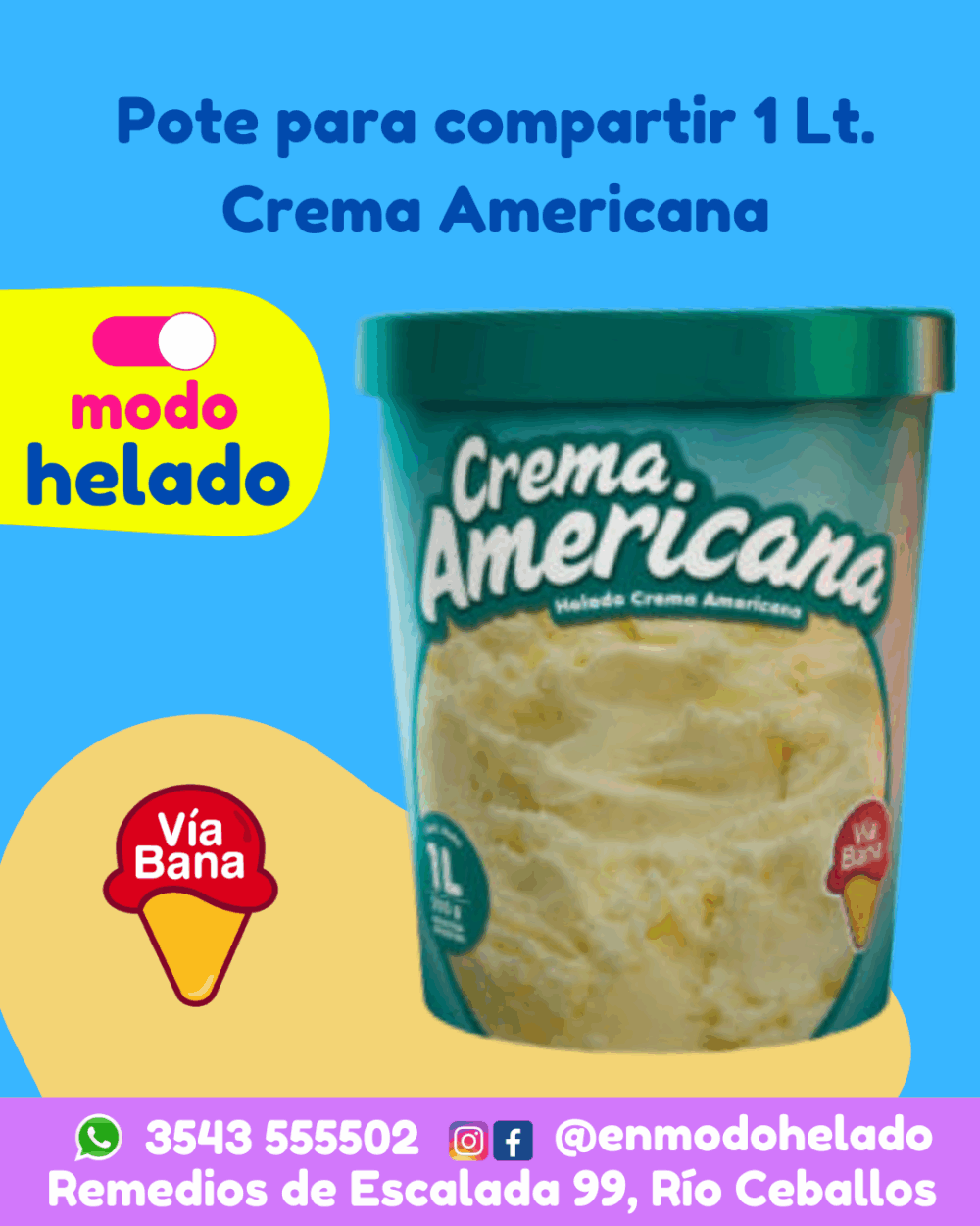 Pote 1 litro crema americana Via Bana