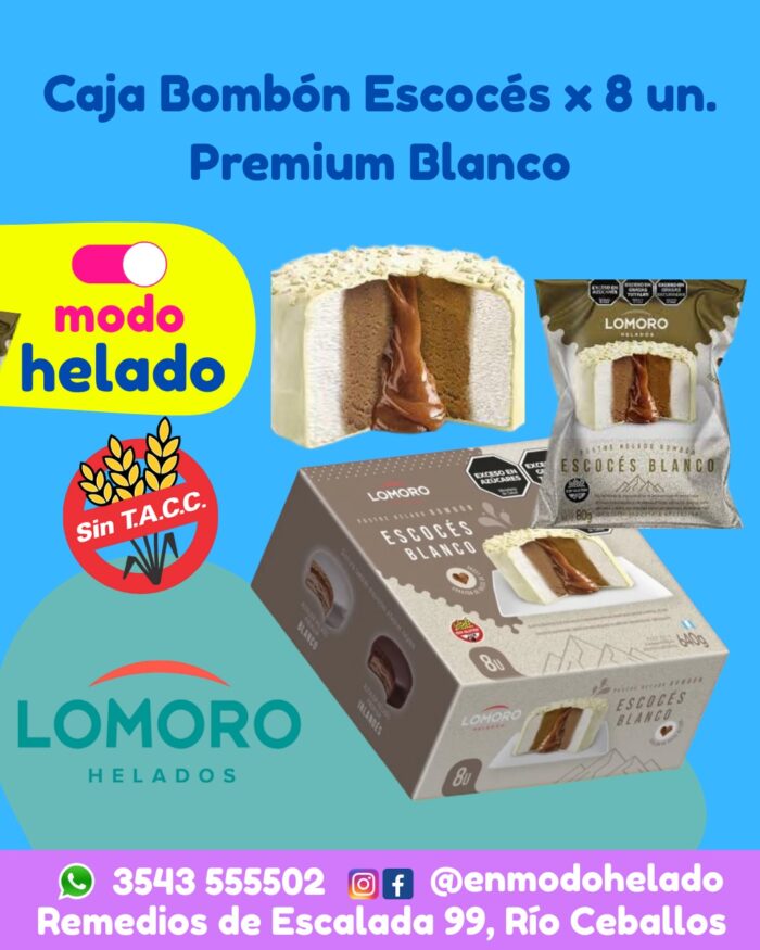 Caja Bombon Escocés x8 und Premium Blanco Lomoro Sin TACC