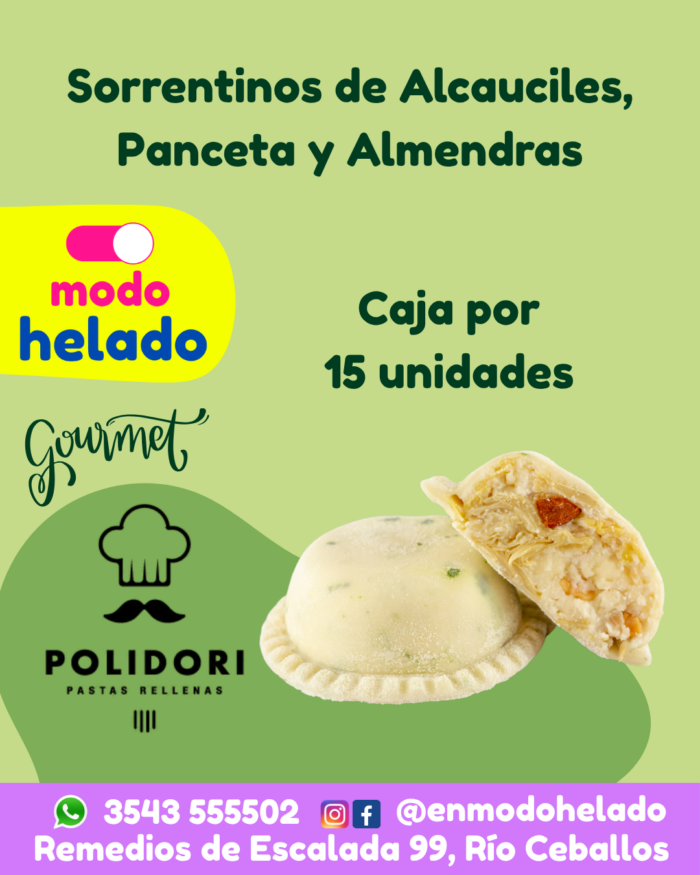 Sorrentinos Alcauciles, panceta y almendras Polidori