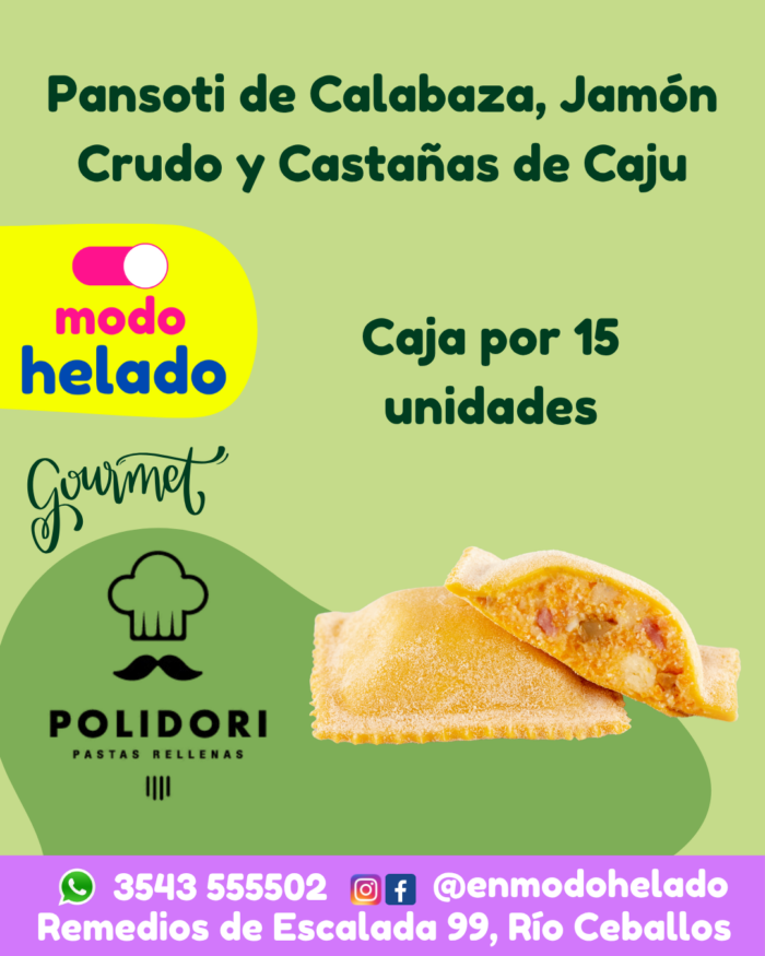 Pansotis calabaza, jamón crudo y castañas de cajú Polidori