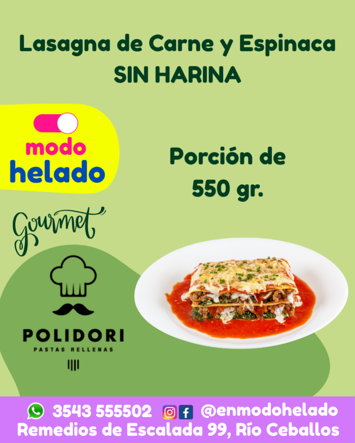 Lasagna carne y espinaca SIN HARINA Polidori.