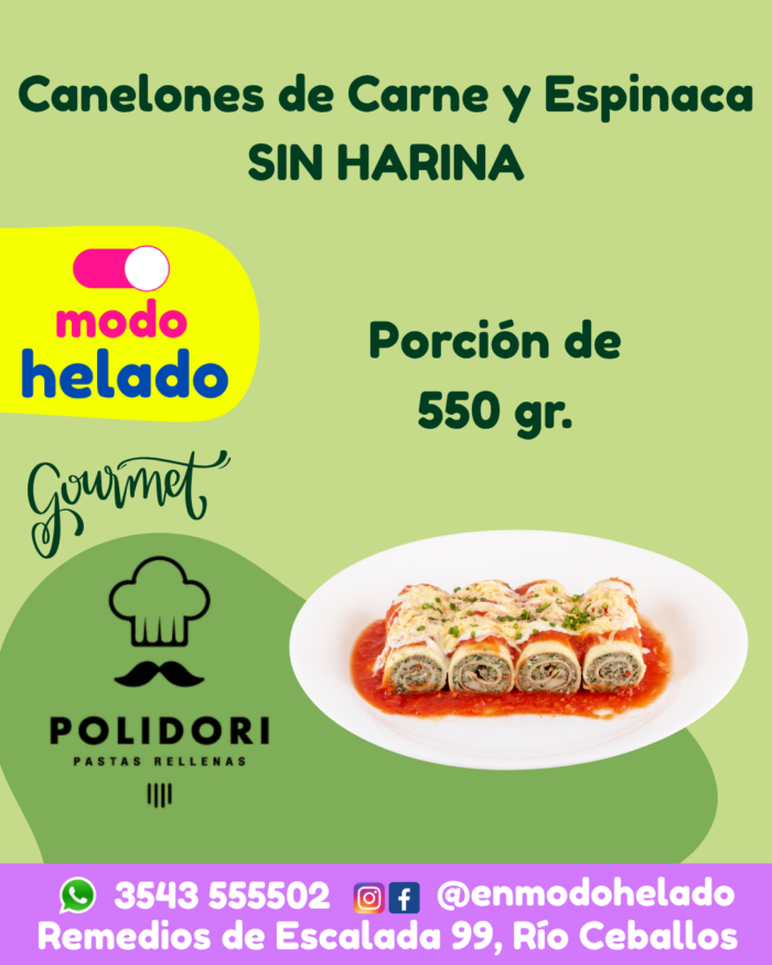 Canelones de carne y espinaca SIN HARINA Polidori.