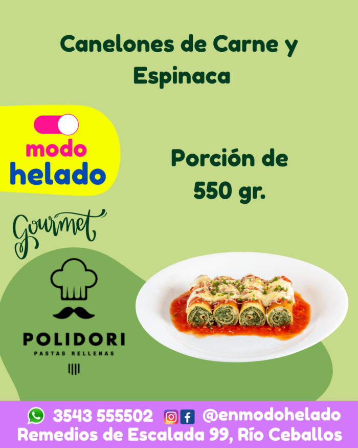 Canelones espinaca y carne Polidori.