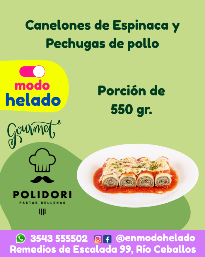 Canelones espinaca y pechuga de pollo Polidori.